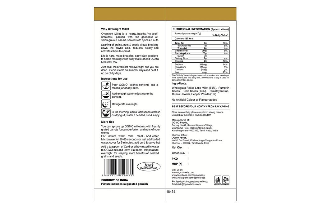 OGMO Millet Raabdi Overnight Millet   Pack  47 grams
